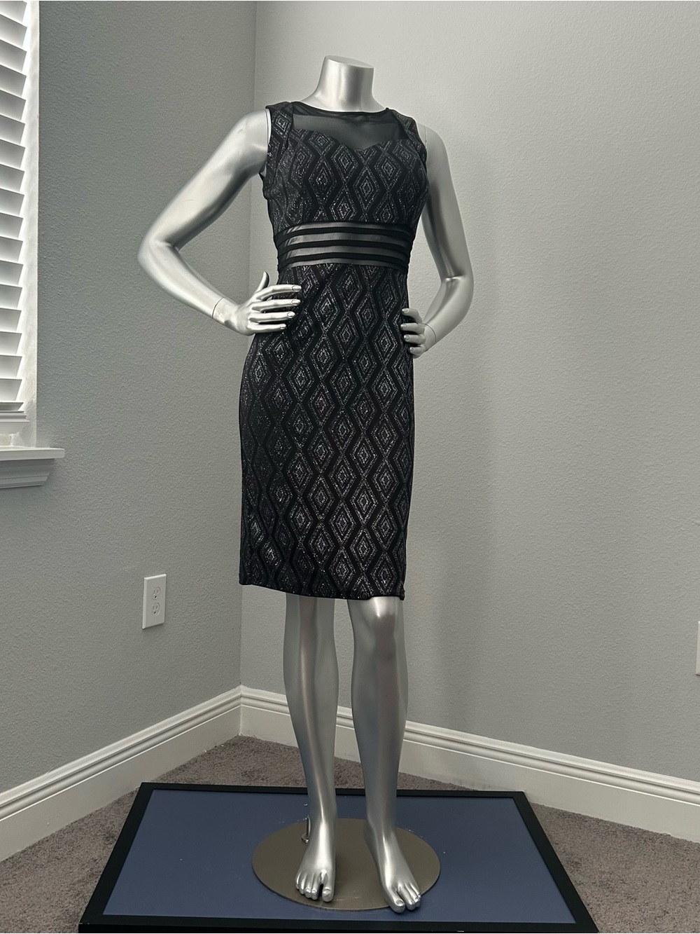 Enfocus Studio Black Mesh Yoke Sheath Dress